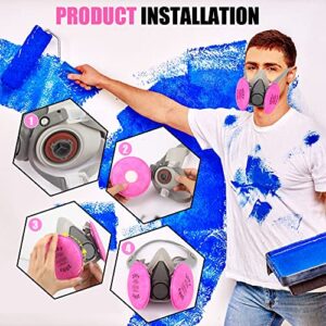 Reusable Half Facepc Cover, with 4pcs 2097 Filter and Earplugs for Paint, Used for Painting, Dust, Welding, Metal Cutting and Other Work Protection ,Organic Vapor Gas Perfect for House DIY Project