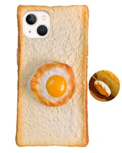 jiatay case for iphone 14 plus case silicone cute, camera lens protector design kawaii cartoon 3d vintage thick case protective cover with stand (fried egg, iphone 14 plus)