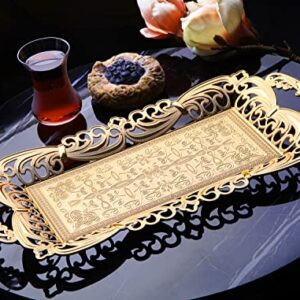 Turkish Tea Coffee Serving Tray with Handles Ottoman Decorative (Gold)