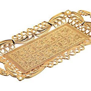 Turkish Tea Coffee Serving Tray with Handles Ottoman Decorative (Gold)