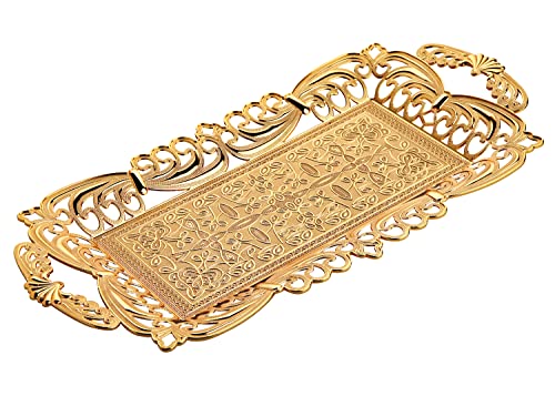 Turkish Tea Coffee Serving Tray with Handles Ottoman Decorative (Gold)