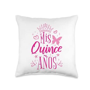 15 Birthday Quinceanera Gifts Sweet 15 Mexican Birthday Party Quinceanera Mis Quince Años Throw Pillow, 16x16, Multicolor