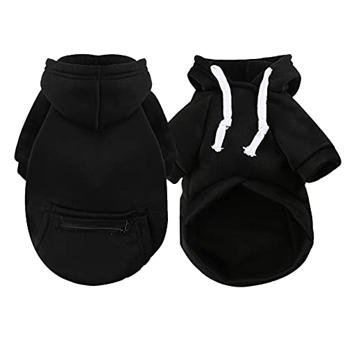 Dog Sweater Large Size Dog Boy Pet Autumn and Winter Zipper Fleece Pocket Sweatshirt Black Tops Cats and Dogs Hoodies Cute Warm Pet Teacup Puppy Clothes Christmas