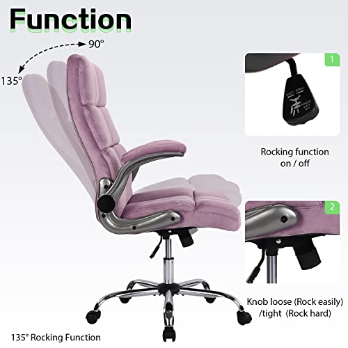 KCREAM High Back Fabric Home Office Chair with Swivel, Executive Computer Desk Chair with Adjustable Back Tilt and Flip-up Armrest, Comfy Thick Padding Ergonomic Office Chair (9327-Purple)