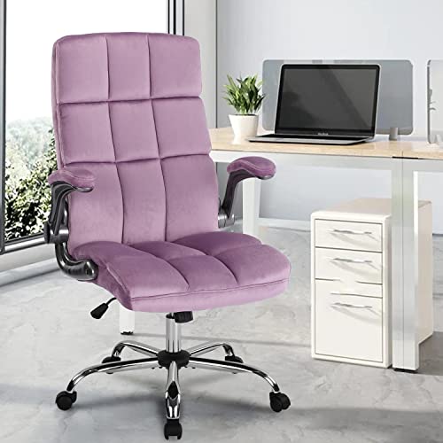 KCREAM High Back Fabric Home Office Chair with Swivel, Executive Computer Desk Chair with Adjustable Back Tilt and Flip-up Armrest, Comfy Thick Padding Ergonomic Office Chair (9327-Purple)