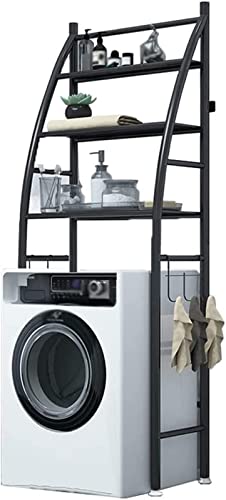 HIIGH 3-Tier Laundry Room Shelf Over The Toilet/Washing Machine Storage Rack, Adjustable Organizer Stand,for Laundry Room,Toilet,Black,White (Color : Black)