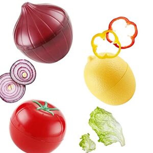 Onion, tomato, lemon, green pepper 4 PCS Fruit and Vegetable Shaped Food Saver Storage，Reusable SiliconeRefrigerator Box Storage Bowls Saver Holder Keeper