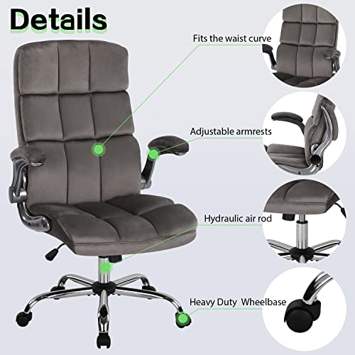 KCREAM High Back Fabric Home Office Chair Executive Computer Desk Chair Swivel, Adjustable Tilt Angle and Flip-up Arms and Comfy Thick Padding for Comfort and Ergonomic Back Support (Grey)