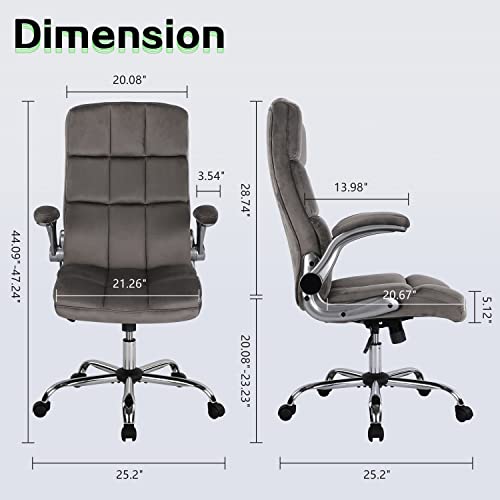 KCREAM High Back Fabric Home Office Chair Executive Computer Desk Chair Swivel, Adjustable Tilt Angle and Flip-up Arms and Comfy Thick Padding for Comfort and Ergonomic Back Support (Grey)