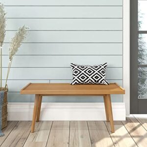 plank+beam entryway bench, wooden end of bed bench for bedroom, mid-century modern square bench for hallway, living room, indoor, porch, 41.25", pecan