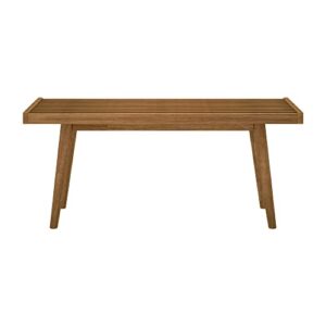 Plank+Beam Entryway Bench, Wooden End of Bed Bench for Bedroom, Mid-Century Modern Square Bench for Hallway, Living Room, Indoor, Porch, 41.25", Pecan