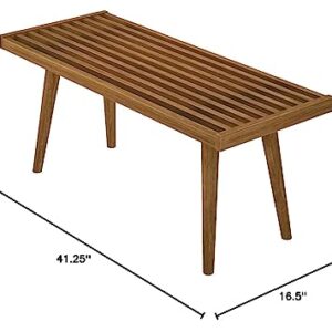 Plank+Beam Entryway Bench, Wooden End of Bed Bench for Bedroom, Mid-Century Modern Square Bench for Hallway, Living Room, Indoor, Porch, 41.25", Pecan