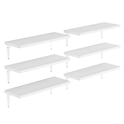 Wallniture Arras 17"x6" Floating Shelves for Storage, Wall Bookshelf Living Room Decor, Wall Shelves for Kitchen, Bathroom Floating Shelf, Dining Room Storage Shelves, Set of 6, White, Wood