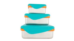 kid basix by new wave safe snacker 3 size bundle reusable stainless steel lunchboxes includes 23oz, 13oz and 7oz reusable, teal