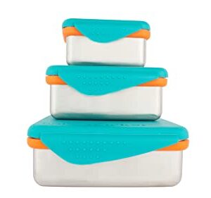 Kid Basix by New Wave Safe Snacker 3 Size Bundle Reusable Stainless Steel Lunchboxes Includes 23oz, 13oz and 7oz Reusable, Teal