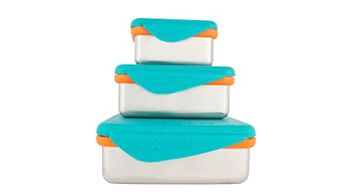 Kid Basix by New Wave Safe Snacker 3 Size Bundle Reusable Stainless Steel Lunchboxes Includes 23oz, 13oz and 7oz Reusable, Teal