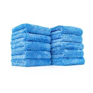 the rag company - the eaglet 500 (10-pack) professional korean 70/30 blend; super plush microfiber detailing towels; perfect for wheels, mirrors, and more; 500gsm; 8in x 8in, blue