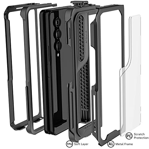 Ghostek ATOMIC Slim Case for Galaxy Z Fold 4 (7.6 Inch) - Clear Black Aluminum Metal Bumper & Shockproof Protection