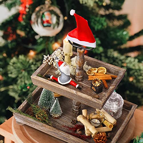 Rustic Wooden Two Tiered Tray Farmhouse - Brown Wood Rectangular Fruit and Cake Stand - Versatile Tiered Stand for Serving and Decor