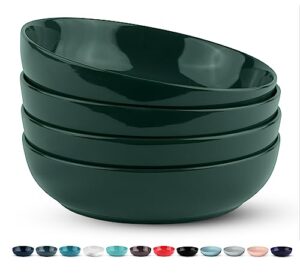 kook porcelain pasta bowl set, for soups and salads, serving bowls, large capacity, microwave & dishwasher safe, set of 4, 40 oz (hunter green)
