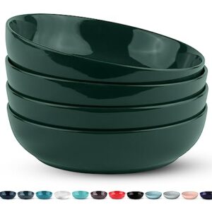 KooK Porcelain Pasta Bowl Set, For Soups and Salads, Serving Bowls, Large Capacity, Microwave & Dishwasher Safe, Set of 4, 40 oz (Hunter Green)