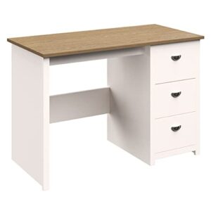 lavish home computer desk with 3-drawers, white and wood finish