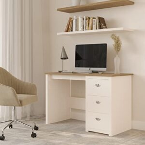 Lavish Home Computer Desk with 3-Drawers, White and Wood Finish