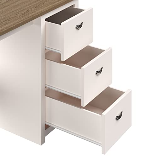 Lavish Home Computer Desk with 3-Drawers, White and Wood Finish