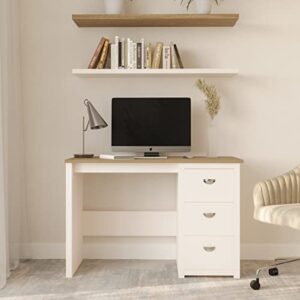 Lavish Home Computer Desk with 3-Drawers, White and Wood Finish