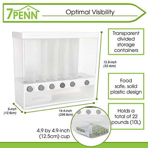 7Penn Multiple Dry Food Dispenser System - 6 Grid Beans and Rice Dispenser Airtight Storage Plastic Containers for Food