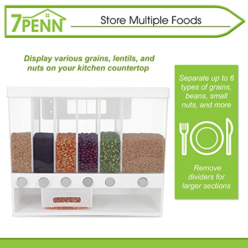 7Penn Multiple Dry Food Dispenser System - 6 Grid Beans and Rice Dispenser Airtight Storage Plastic Containers for Food