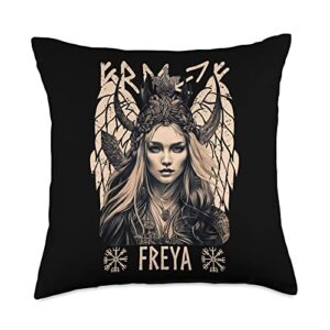 viking warrior goddess freya norse designs viking goddess freya shieldmaiden celtic mythology throw pillow, 18x18, multicolor