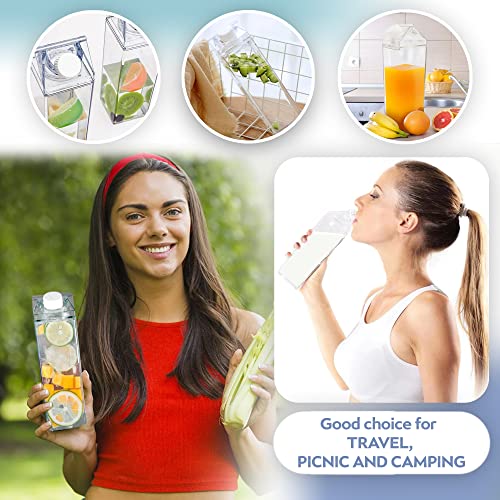 DynastyEdition-5Pack Clear Acrylic BPA free Milk CartonBottles-500ML. Reusable Leakproof Creative & Portable Transparent Square Shaped Top for Fun Outdoor Sports Travel Camping and School Activities.