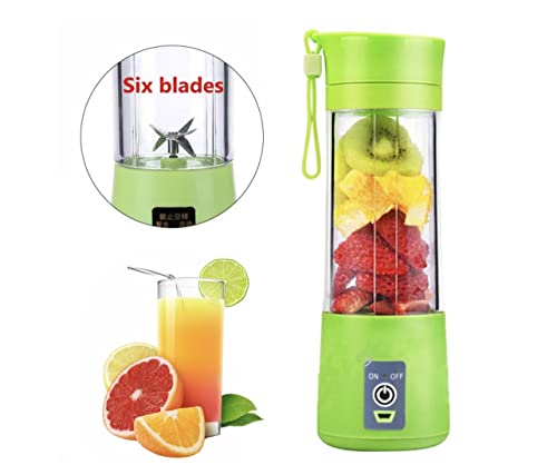 USB Portable Blender Juicer Cup, 3CPRECIOUS Fruit Juice mixer, Mini Portable Rechargeable Battery/Juicing Blender Mixer, 380ml (Green)