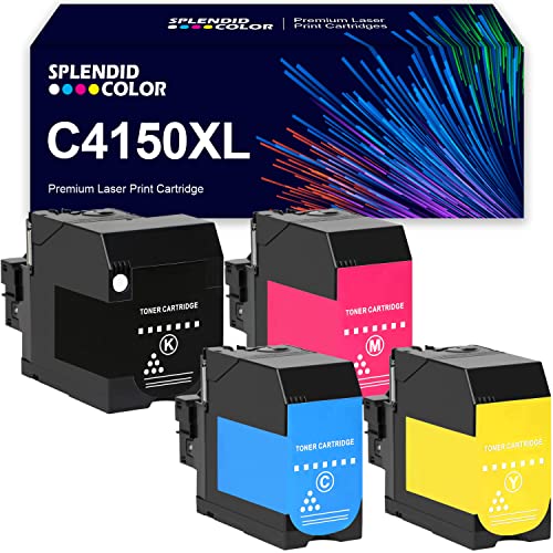 SPLENDIDCOLOR Remanufactured High Yield 4PK C4150 Toner Cartridge 24B6516 24B6517 24B6518 24B6519 Replacement for Lexmark C4150 Printer