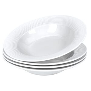 zweritoo rim pasta bowls soup bowls - set of 4, pasta plate porcelain rimmed bowls, shallow bowls for kitchen, rimmed white plates and bowls set, microwave oven safe, mother's day gift