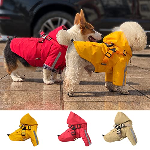 leasote Pet Raincoat Hooded Design Reflective Strip Adjustable Buckle Zipper Closure Back Pocket Waterproof with Traction Ring Small Medium Large Dogs Rain Jacket, Puppy Clothes for Outdoor Travel Y