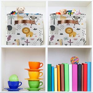 Storage Bin Basket 1 pcs Large Foldable Clothes Bag Collapsible Fabric Laundry Hamper Folding Washing Bin (Rectangle-Elephant Zebra Lion Monkey Animal)