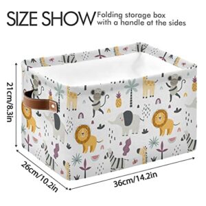 Storage Bin Basket 1 pcs Large Foldable Clothes Bag Collapsible Fabric Laundry Hamper Folding Washing Bin (Rectangle-Elephant Zebra Lion Monkey Animal)