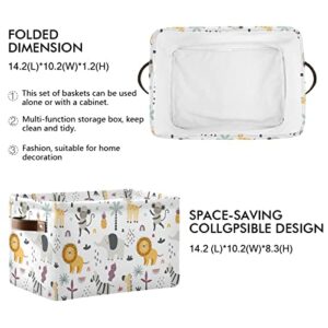 Storage Bin Basket 1 pcs Large Foldable Clothes Bag Collapsible Fabric Laundry Hamper Folding Washing Bin (Rectangle-Elephant Zebra Lion Monkey Animal)