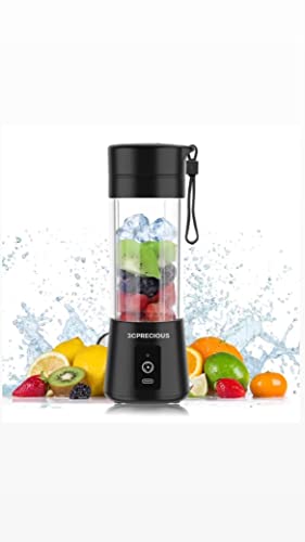 USB Portable Blender Juicer Cup, 3CPRECIOUS Fruit Juice mixer, Mini Portable Rechargeable Battery/Juicing Blender Mixer, 380ml (Black)