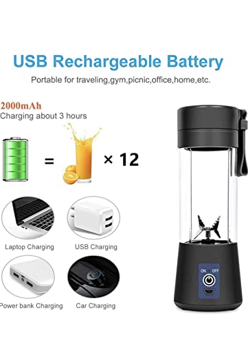 USB Portable Blender Juicer Cup, 3CPRECIOUS Fruit Juice mixer, Mini Portable Rechargeable Battery/Juicing Blender Mixer, 380ml (Black)