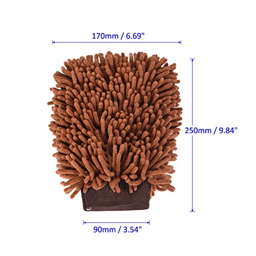 M METERXITY Microfiber Chenille Wash Mitt - Double Side Reusable Gloves for Cleaning, Scratch-Free, Apply to Car Cleaning, Kitchen (9.84 x 6.69'', Brown)