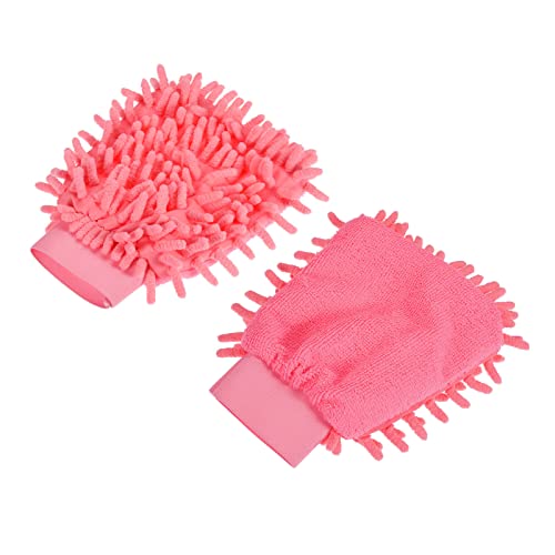 M METERXITY 2 Pcs Microfiber Wash Mitt - Chenille Reusable Gloves for Cleaning, Scratch-Free, Apply to Kitchen/House Cleaning/Cars/Mirrors(7.87 x 5.9'', Pink)