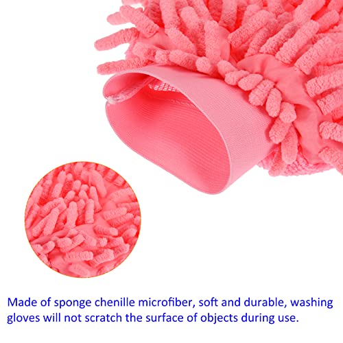 M METERXITY 2 Pcs Microfiber Wash Mitt - Chenille Reusable Gloves for Cleaning, Scratch-Free, Apply to Kitchen/House Cleaning/Cars/Mirrors(7.87 x 5.9'', Pink)