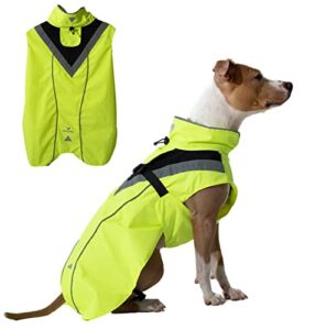 dogopal dog raincoat - reflective dog rain jacket waterproof for small medium and large dogs - dog raincoats with leash hole (yellow, l)