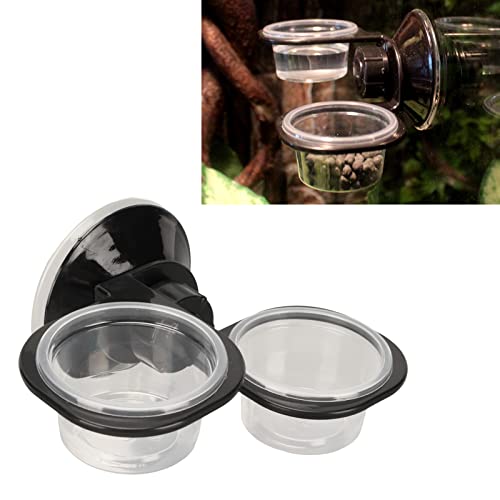 Reptile Food Water Feeding Bowl Crested Gecko Feeding Ledge Reptile Food and Water Cups for Small Pets (Double Bowl)