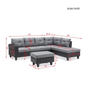 EMKK Modern Sectional Sofa Set with Left Chaise Lounge Upholstered Corner L Shaped Sofá Living Room Couch w/Cup Holder, Arm Nail for Home/Office, Gray LeftChaise