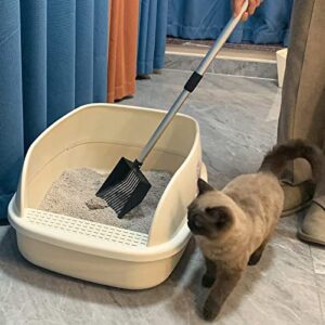 PUPTECK Metal Cat Litter Scoop - Long Handle Adjustable Kitty Litter Scooper with Deep Shovel, Stainless Steel & Non-Stick Cat Litter Sifter