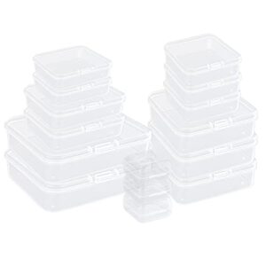 15pcs small clear plastic storage containers with lids, empty mini plastic rectangular storage box, beads storage box with hinged lid for craft projects, jewelry, tools, hardware, small items, mix siz